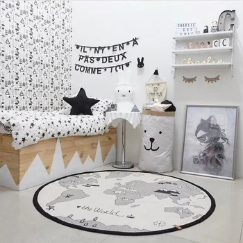 

Cotton Hot Sale Round Carpet for Baby Play and Crawl Diameter 135cm World Map Print Play Rugs Children Living Room kids room