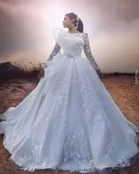 2019 Bateau бальное платье с круглым вырезом кружево лук свадебные платья одежда с длинным рукавом Роскошные Стиль принцессы торжественное