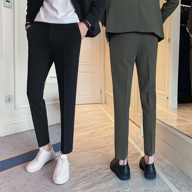 

High Quality Suit Pants Male Straight Slim Fit Formal Trousers Men's Wedding Bridegro Autumn Fashion Business Casual Long Pants