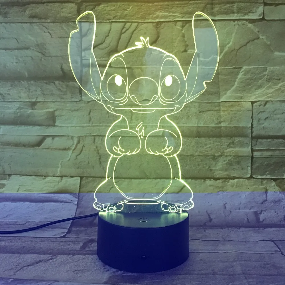  Cartoon Stitch 3D Lamp Bedroom Table Night Light Acrylic Panel USB Cable 7 Colors Change Touch Base - 32881039368