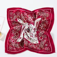 Роскошный шелковый шарф в полоску с цветочным принтом, Ретро стиль, для женщин, маленькие квадраты, для бизнеса, вечерние, сатиновый платок, элегантный платок на шею