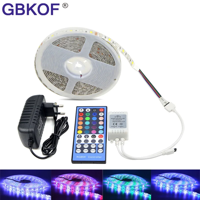 

SMD 5050 RGB LED Strip Waterproof DC 12V 5M RGBW RGBWW LED Strips Light Flexible with 3A Power and Remote Control set for room