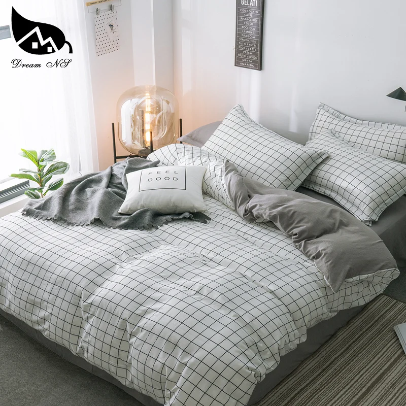 Dream NS Simple Grey Bedding Set For Nordic Plaid Children Cover Pillowcase Warm Soft Home Bedroom Living Room Cover