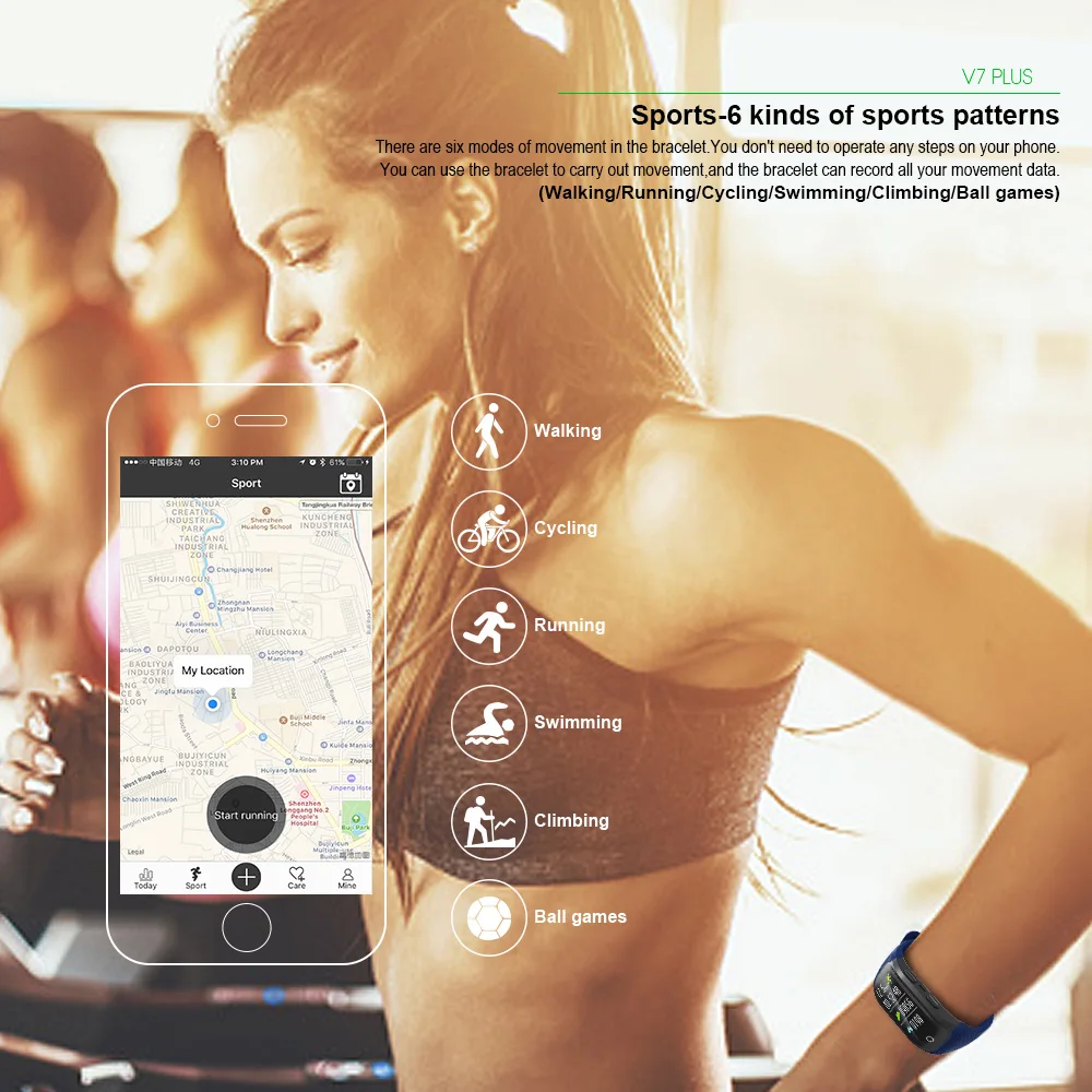 VERYFiTEK V7 Plus gps смарт браслет цветной экран фитнес монитор сердечного ритма IP68