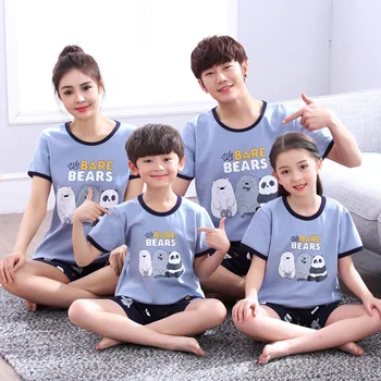 

Boys Pijamas Daddy and Me Father Son Outfits Pajamas T Shirt+ Shorts Robot White Man Print Mother and Daughter Matching Clothes