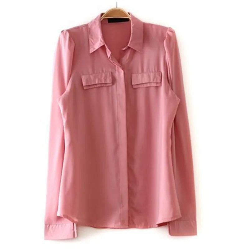 

High quality ladies Summer Casual pink & green Chiffon Blouses tops new fashion women's shirt slim long-sleeve blouses AN1