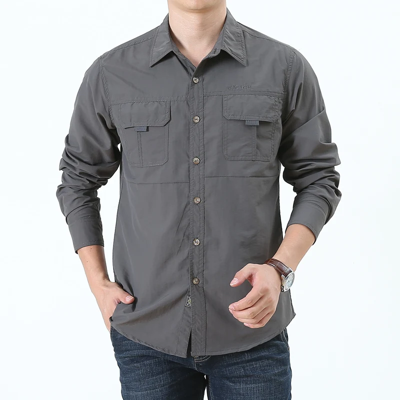 

2018 New AFS JEEP quick dry men shirts brand camisa masculina solid army casual fashion men shirt chemise homme plus size 4XL