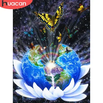 

HUACAN Diamond Embroidery Earth 5D Diamond Painting Butterfly Diamond Mosaic Landscape Full Square/round Picture Of Rhinestone