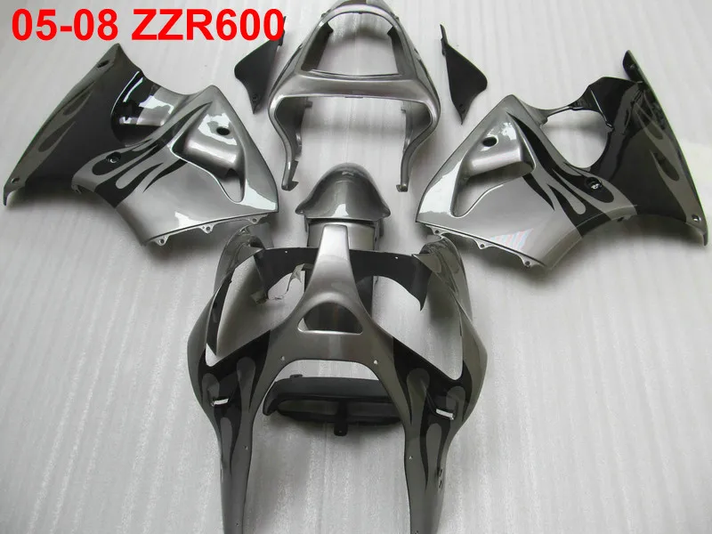 Комплект обтекателей для литья под давлением Kawasaki Ninja ZZR600 2005 2008 Серебристые