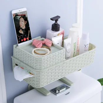 

Multi-function Wall-mounted Punch-free Storage Rack Paste-type Waterproof Imitation Rattan Sundries Finishing Storage Organizer