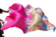 2017 New Arrivals Female High Quality 100% Bamboo Ribs Chinese Silk Fans 1 Pair of Belly Dancing Fans Rose+Mix Colors 180*90 cm