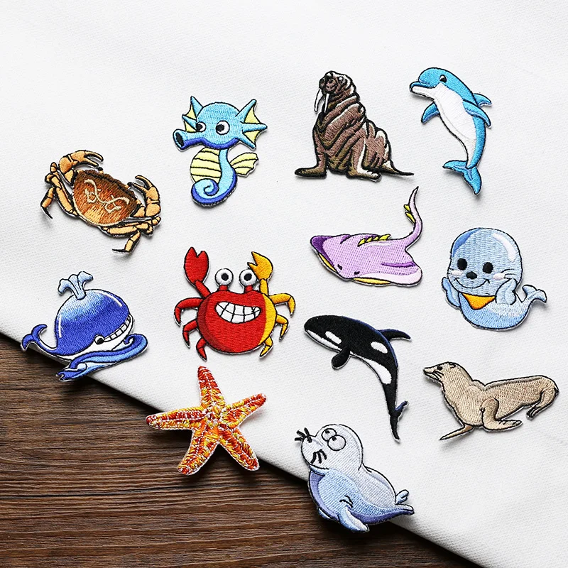 

Dolphin Starfish Whale Sea Lion Walrus Patches for Clothing Iron On Applique For Bags Dress Clothes DIY Appliques