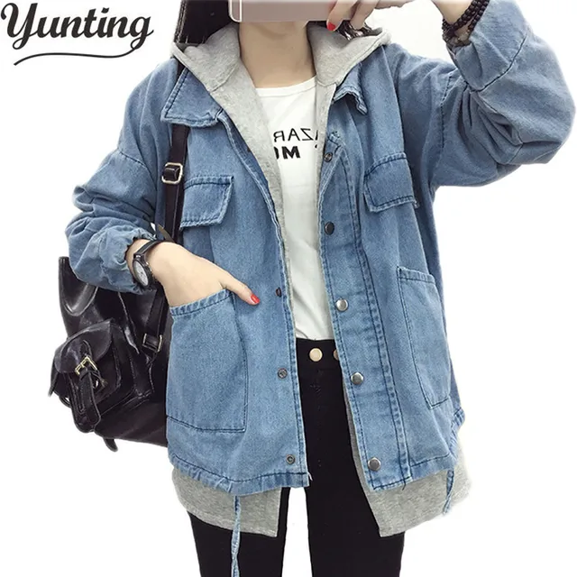 Hooded Denim Jacket Women 2017 New Loose Jeans Jacket Long Sleeve Coat