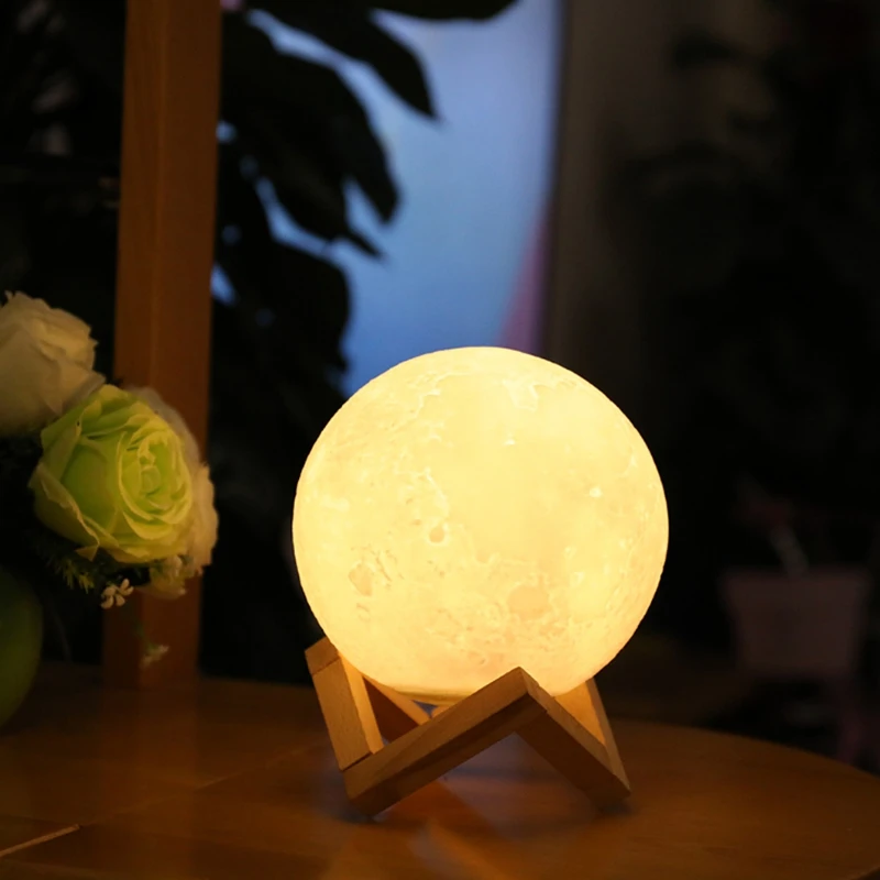 Moon лампа луна светильник Ночной светильник для детей подарок зарядка через usb и сенсорный экран Управление Яркость 3D печатных теплую и белый лунный свет лампы