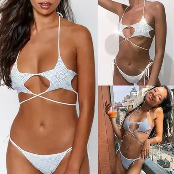 

2019 Sexy Bandage Five Star Women Diamond Bikini Set Swimsuit Swimwear Bathing suit