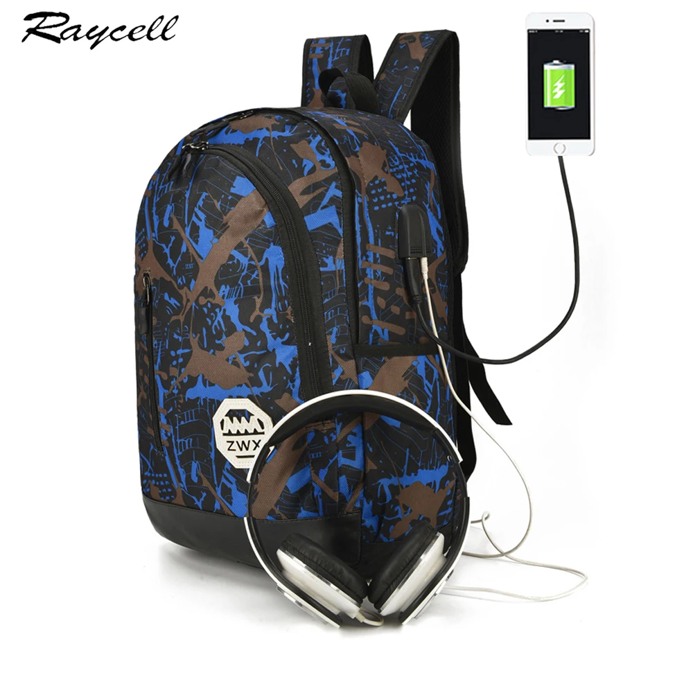 Charge USB Men Backpack With Headset Port For Men College Student