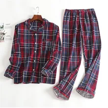 Мужской осенне-зимний Пижамный костюм с длинными рукавами и брюками фланелевая одежда для сна в красную клетку мягкий бархатный повседневный комплект одежды из хлопка