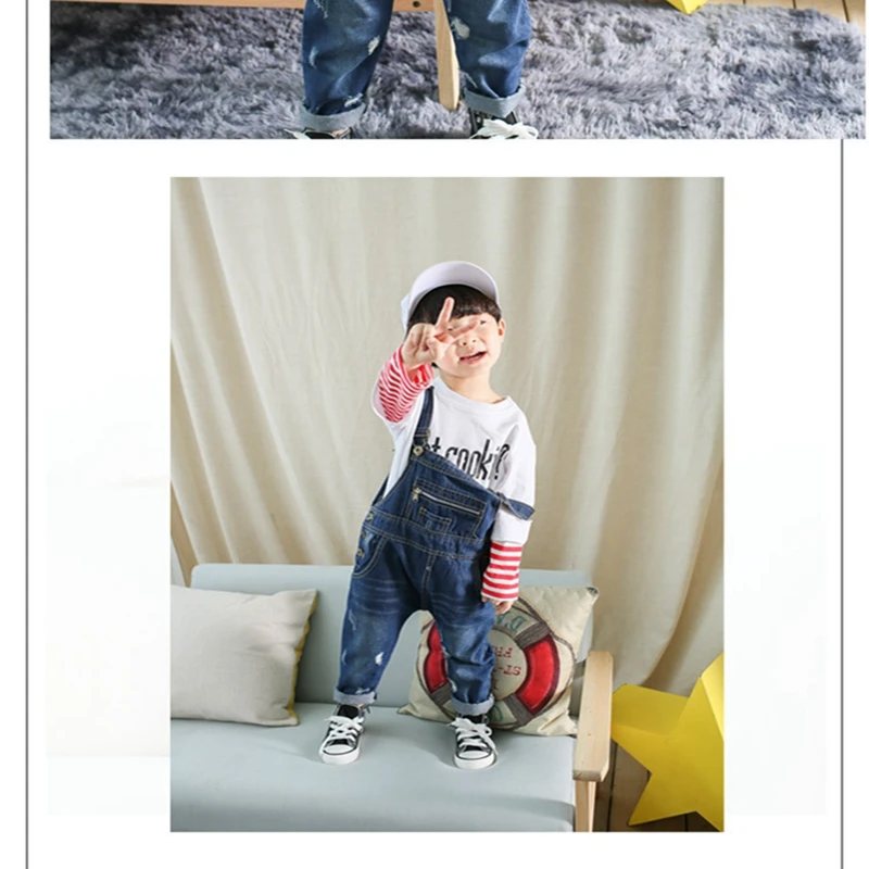Baby Boys and childrens overalls jeans Pants clothes In the spring and autumn Stylish and simple Ripped jeans Pure color kids jeans Clothing (3)