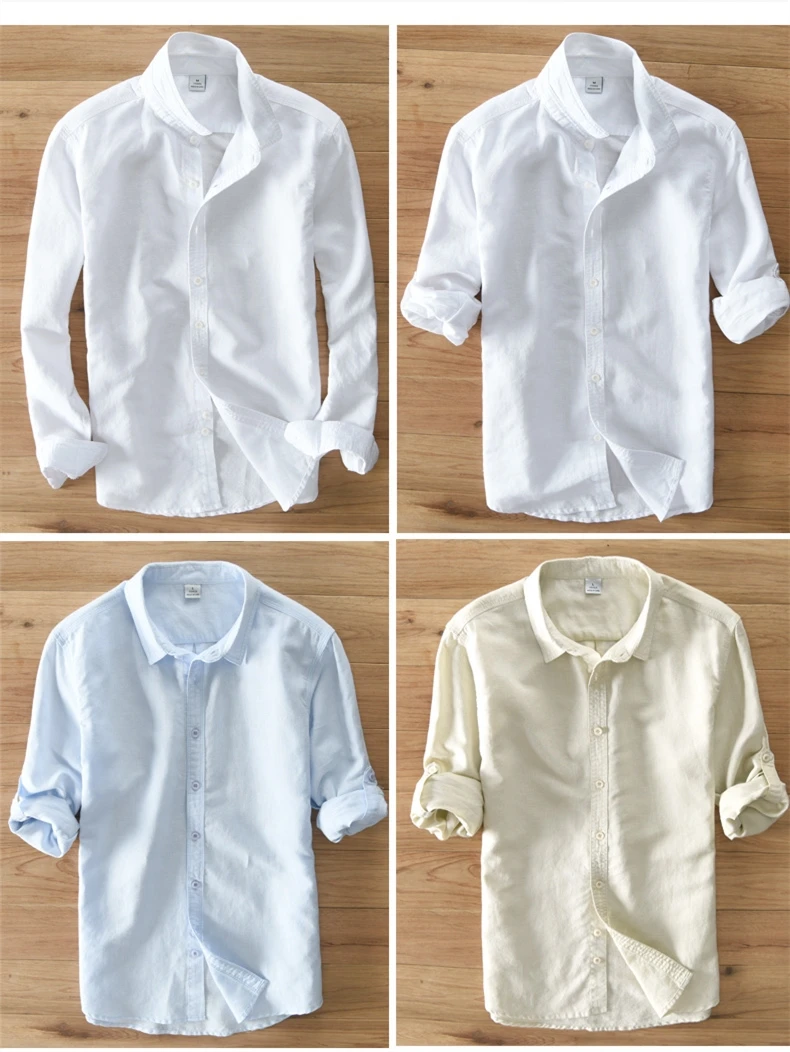 Весенняя и Осенняя мужская модная брендовая приталенная рубашка в японском стиле из хлопка и льна с длинными рукавами, мужская повседневная белая рубашка, импортная одежда