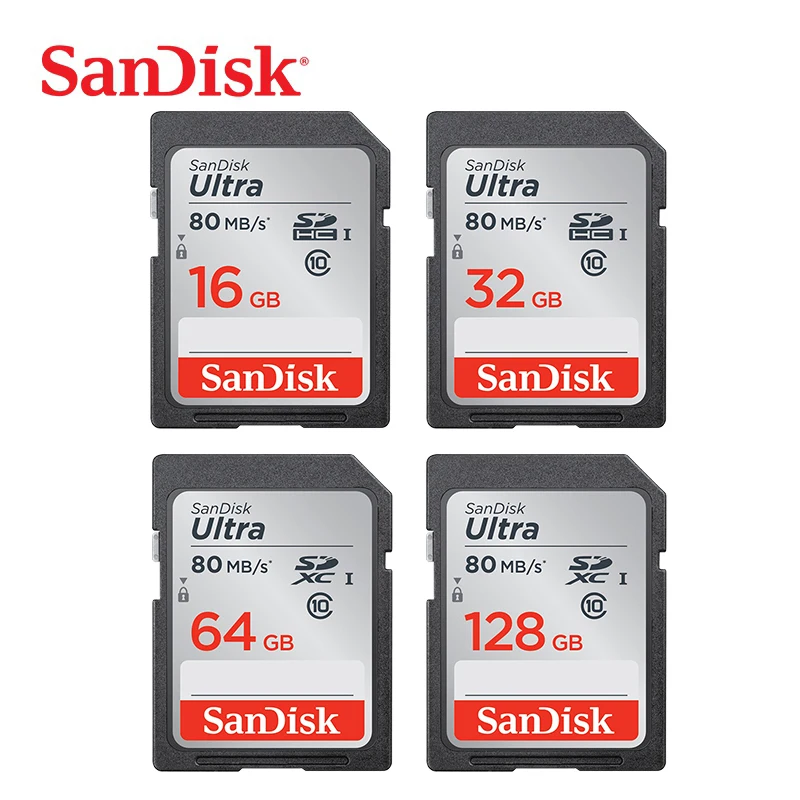 Оригинальная SanDisk высокоскоростная карта памяти до 80 м/с Ultra SDHC/SDXC 32 Гб 64 Гб 128 ГБ SD карта 16 Гб для камеры видеокамеры