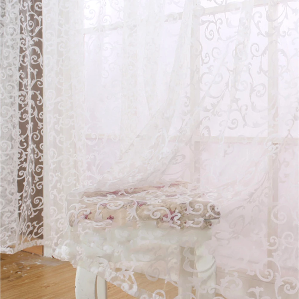 

Chic Room Floral Tulle Curtain Window Door Balcony Panel Sheer Valance Scarf Curtain Room Decor 1MX2M AA Z