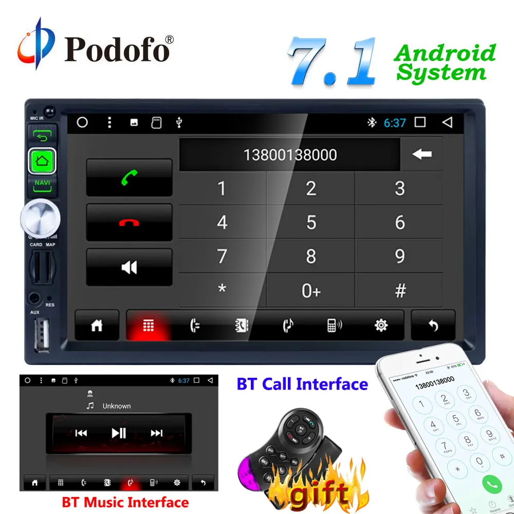 Podofo 2din Andriod 7 1 Car font b Radio b font MP5 Auroradio GPS Navigation Bluetooth