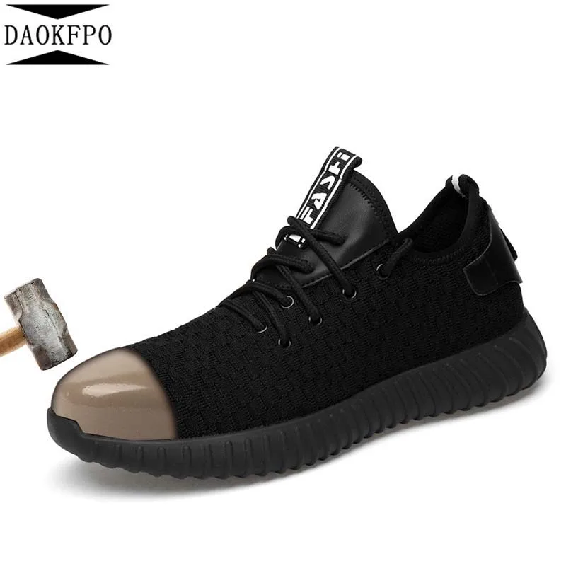

DAOKFPO New mens work Shoes men Fashion Safety Shoes Breathable flying woven Anti-smashing steel toe caps Anti-piercing fiber