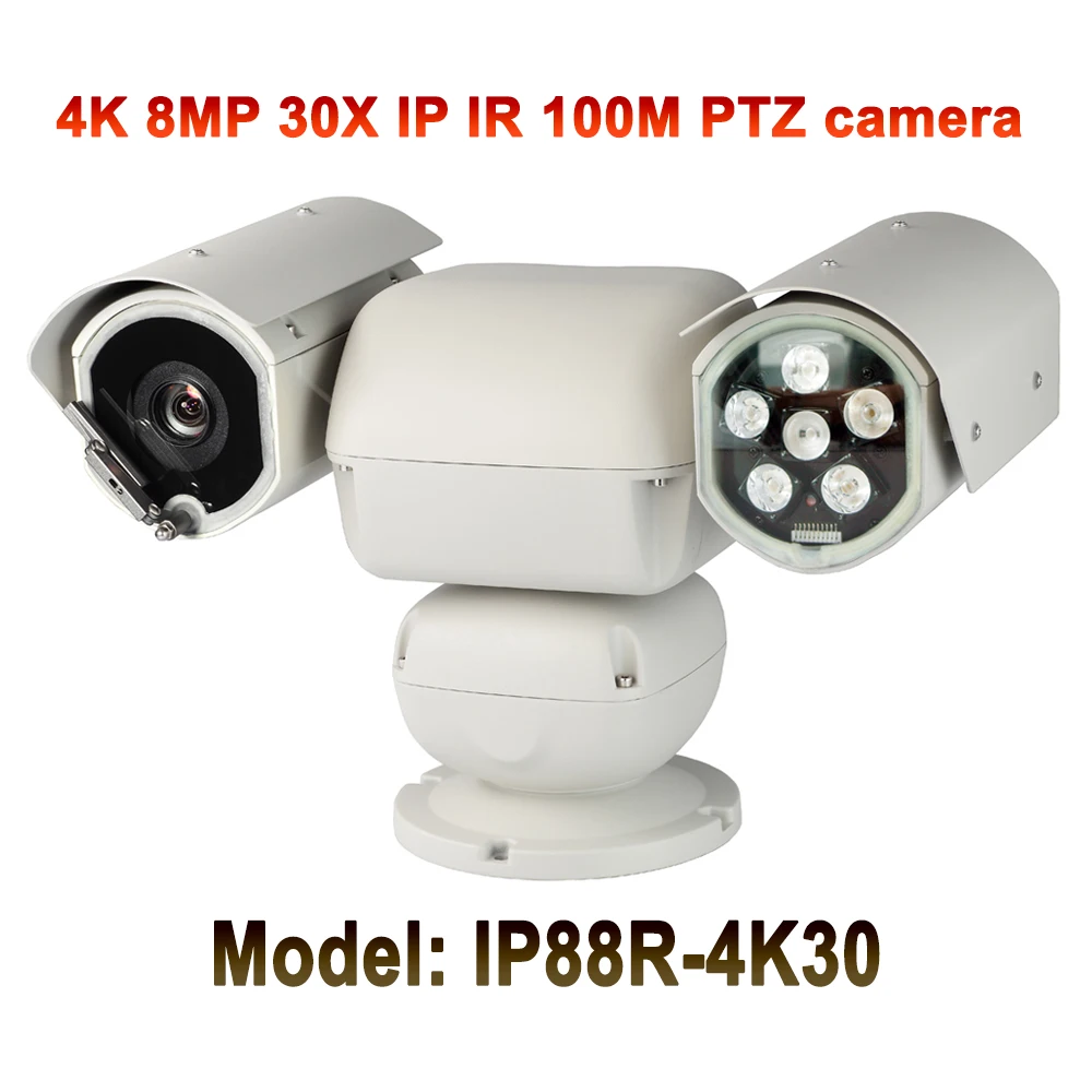 

Ultra HD H.265 8MP IR 100M IP Camera 4K PTZ Heavy Duty 30x Auto Zoom Starlight Motion detection onvif Pelco-D/p Protocol