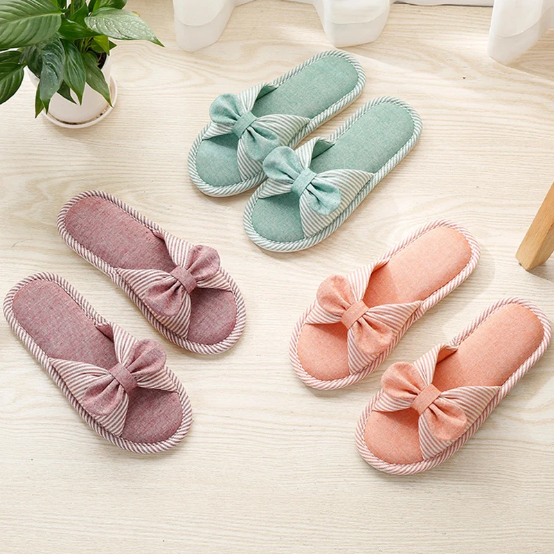 

2019 Spring Summer Shoes Woman Home Slippers Breathable Unisex Indoor Slipper Bow Tie Design Female Fashion Slides SH022106
