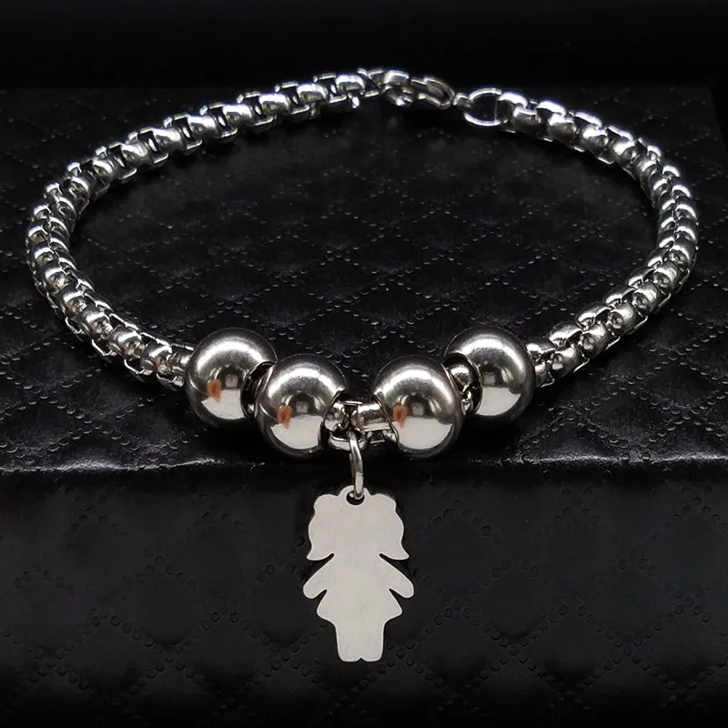 Girl Stainless Steel Charm Bracelet Women Silver Color Stainless Steel