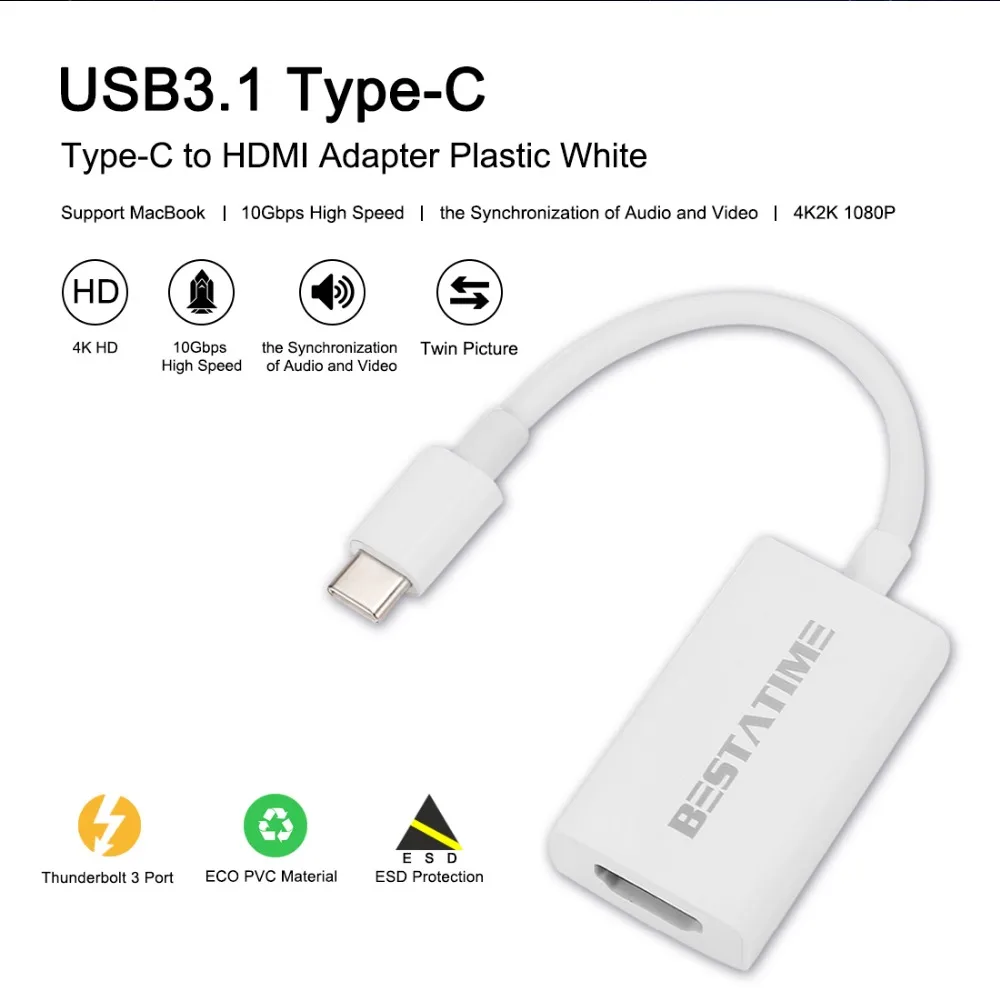 

BESTATIME High Speed 10Gbps USB 3.1 Type C Male Cable to HDMI Adapter Data Sync Charging Cable Charger