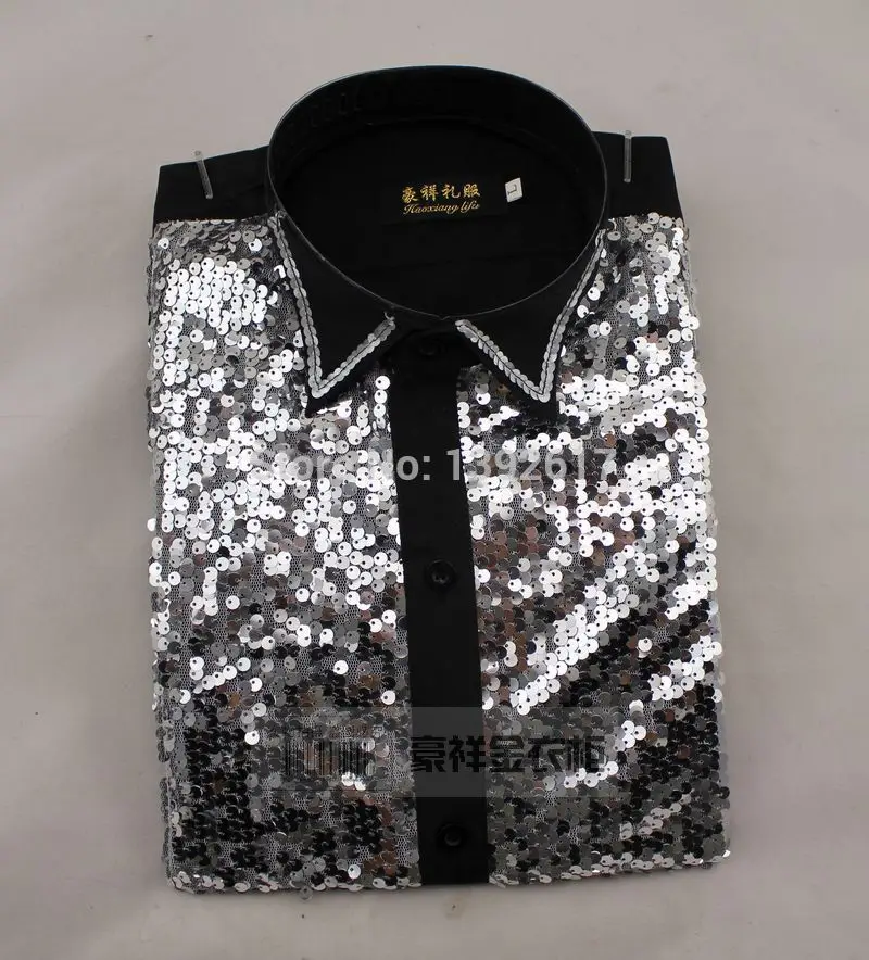 mens black sequin dress shirt