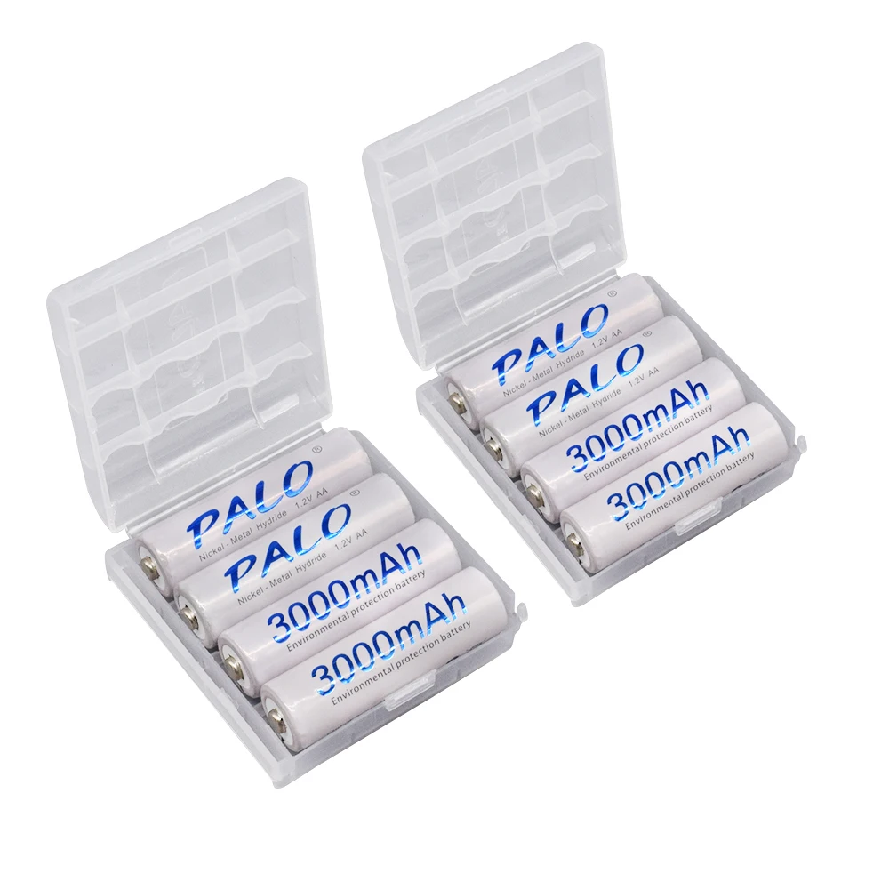 PALO 8 шт. AA аккумулятор Ni-MH 3000mAh 1,2 V 2A аккумуляторные батареи AA Bateria Baterias+ 2 шт. чехол для аккумулятора