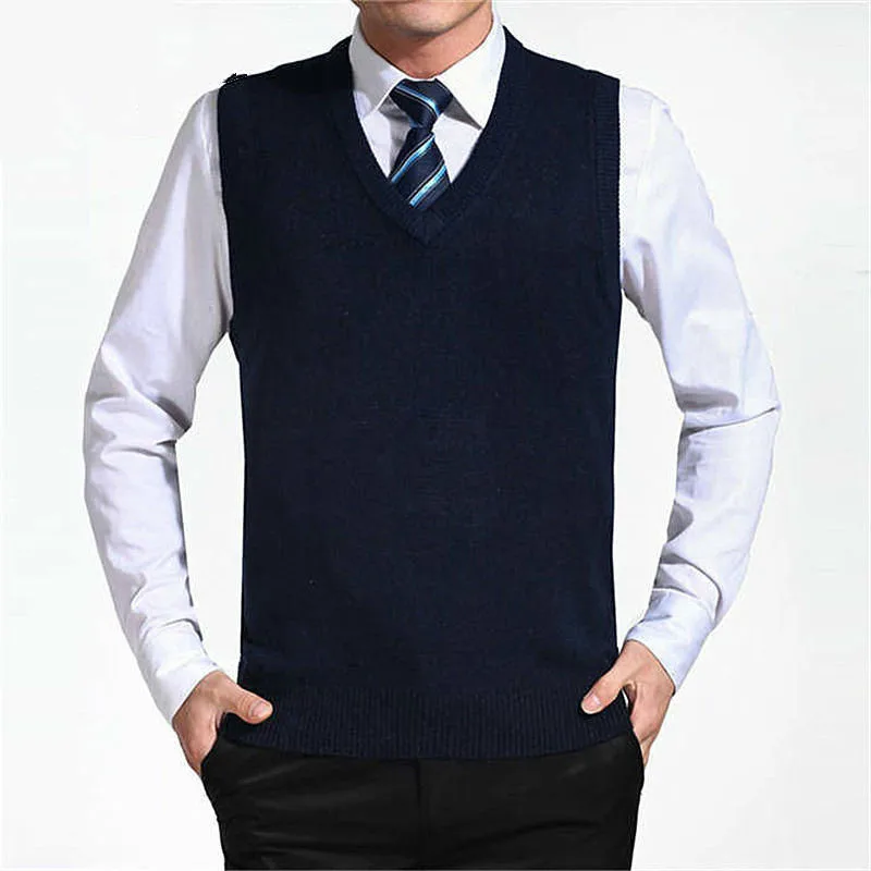 Новое поступление сплошной цвет свитер жилет мужские кашемировые свитера шерстяной пуловер для мужчин бренд v-образным вырезом без рукавов Джерси
