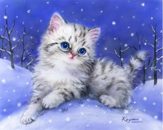 MaHuaf-W1444 snowy kittens animal painting Coloring by Numbers DIY Hot Selling Craft Gift cuadros decoracion 