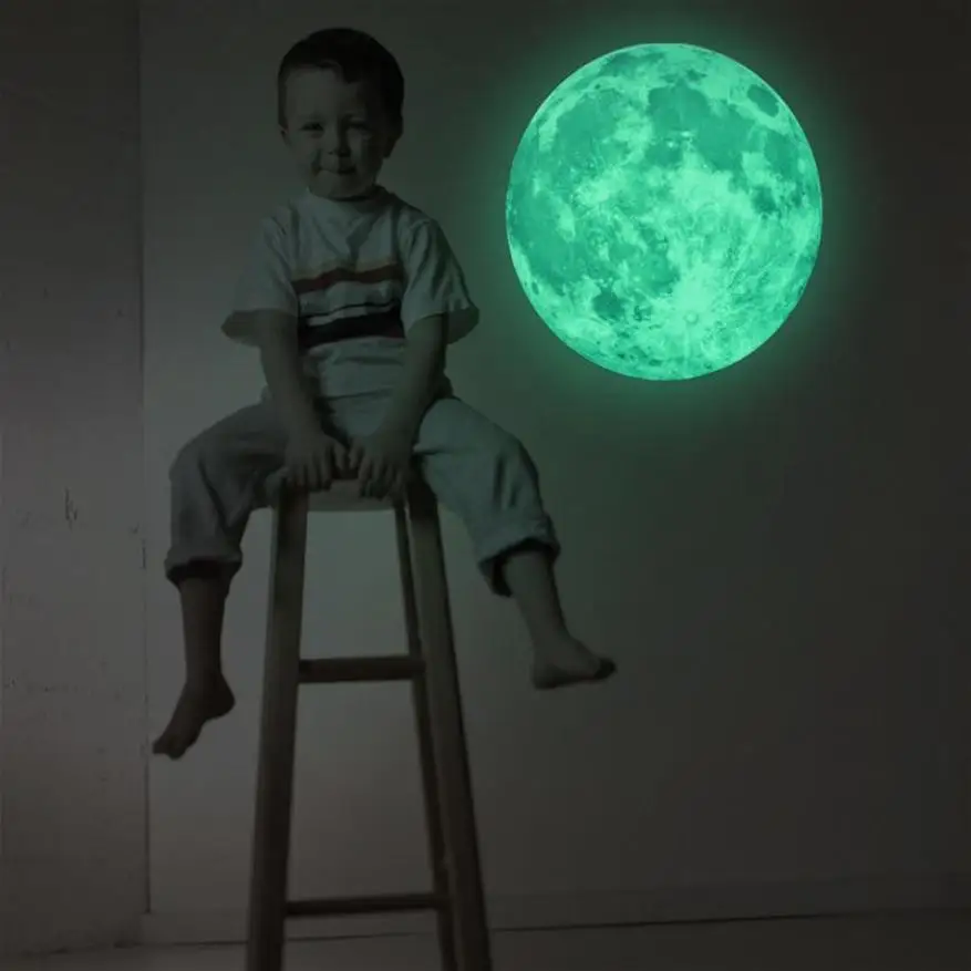 

wall stickers for bedroom 30cm 3D Large Moon Fluorescent Wall Sticker Removable Glow In The Dark Sticker home decor stickers