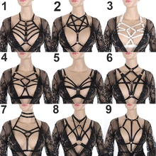 Для женщин Жгут Бюстгальтер 90-х белье без чашек Для женщин сексуальное тело портупея бюстгальтер готический Фетиш кабала клубные носить Тедди белье