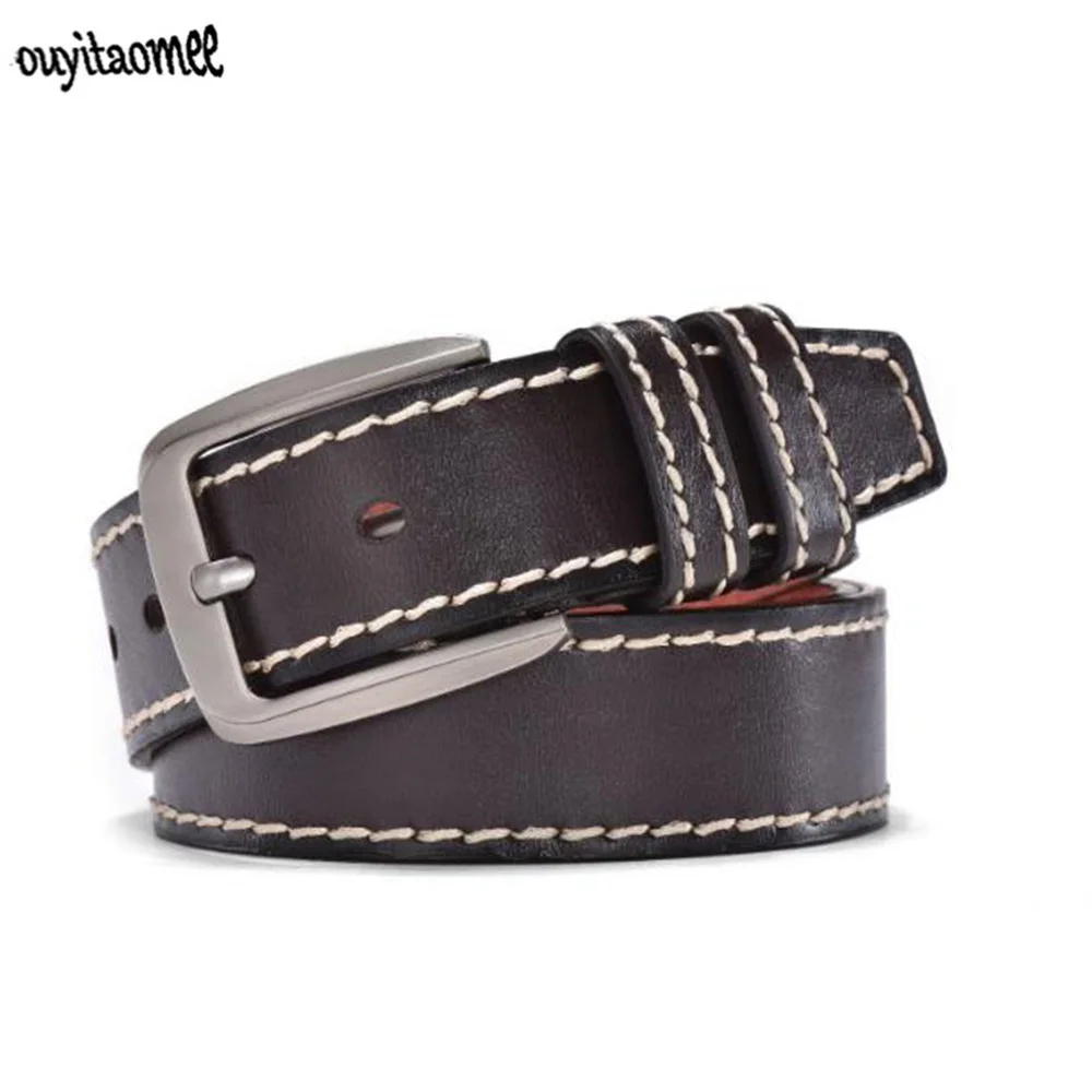 

Ouyitaomee Hot Sale Jeans Men's Leather Belts 3 Color High-quality Alloy Pin Buckle Belts Black Waistband Belt Dropshipping