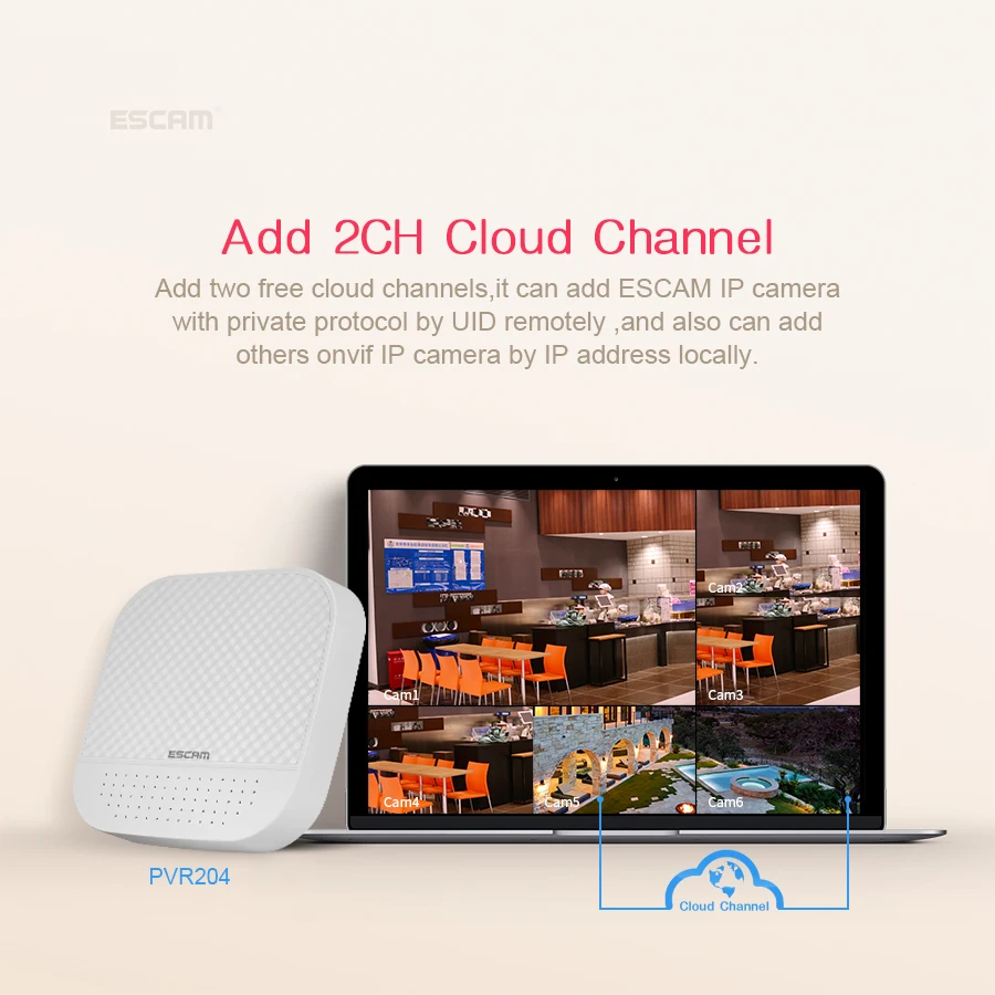 ESCAM PVR208 для беспроводной ip камеры 1080 P 4 + 2CH/8 2CH ONVIF NVR с 2ch облачным каналом системы