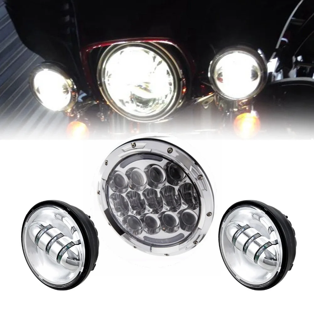 

Set of 7" 105w Round LED Projector Daymaker Headlight + 4.5" Passing Lights For Harley Touring