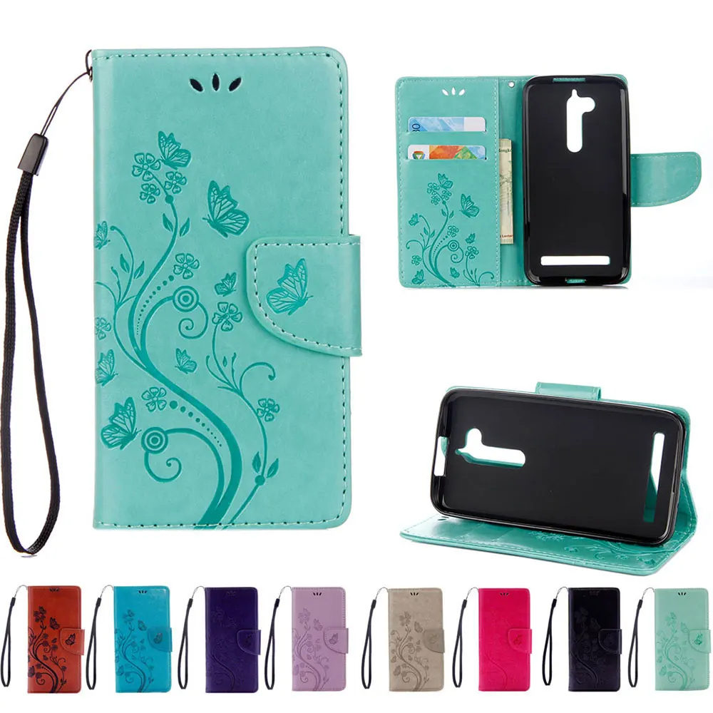 

Asus Zenfone Go ZB500KL Case butterfly flower flip case for Asus ZB500KL 5.0" Case PU leather wallet phone back cover Conque