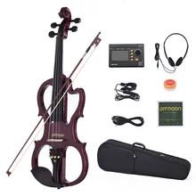 Ammoon VE-201 полный размер 4/4 твердая деревянная Бесшумная электрическая скрипка для скрипки кленовый корпус эбеновый гриф с колками для подбородка задняя часть