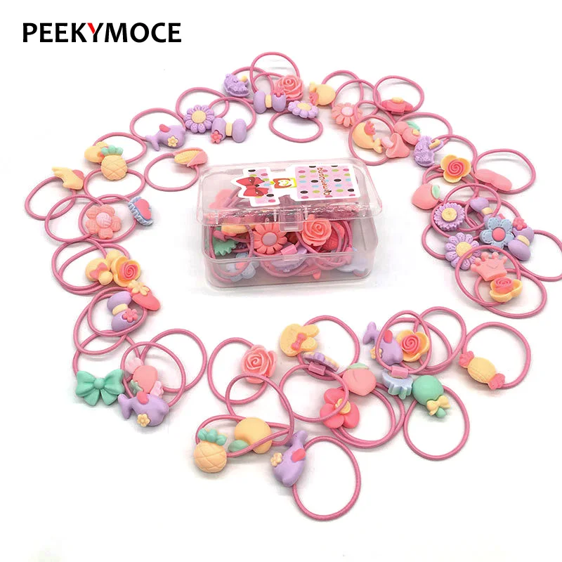 

10pcs Hair Scrunchies Cartoon Floral colors Elastic Rubber Bands girls Ring kids Tie Gum Ponytail Holder Accessories Headwear