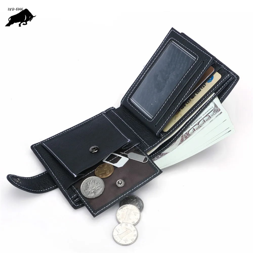 Мужские кошельки из натуральной кожи, тонкие, 3 складные, повседневные, фото бит, ID, держатель для кредитных карт, кошелек для монет