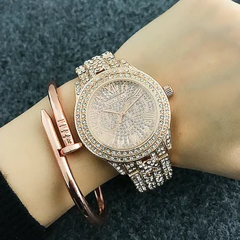 

Entire Diamonds Luxury Dress Women's Watches CONTENA Dazzling Crystal Ladies Wristwatches Round Casual Female Bling Quartz Watch
