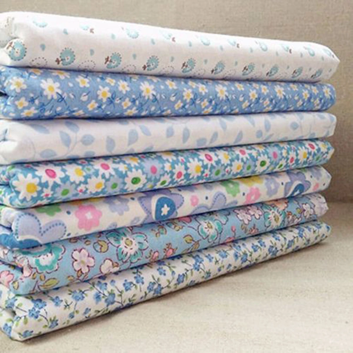JX-LCLYL 7pcs 25*25cm Florals Sew Cotton Fabric Fat Quarters Gingham Quilt DIY HandCraft