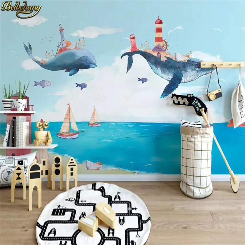 beibehang Custom Photo Mural Wallpaper for kids room Mediterranean ocean whale Wall Painting Bedroom Living Room Sofa background