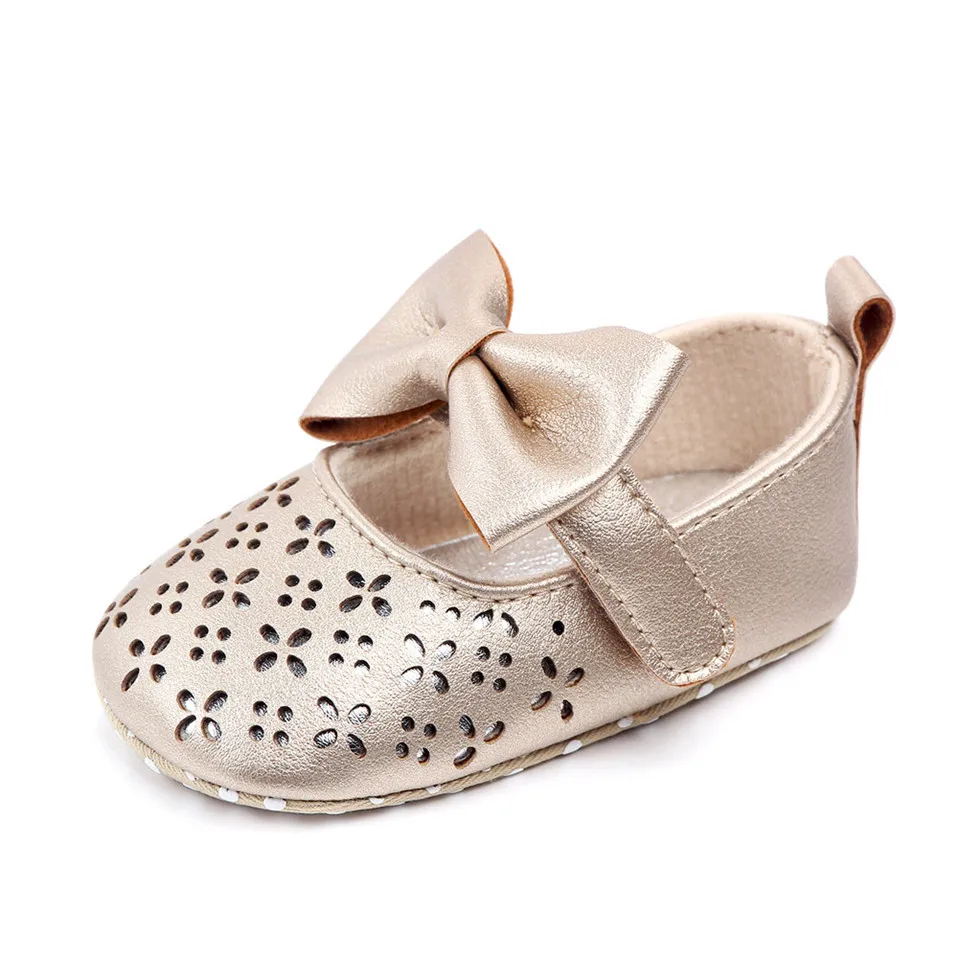Модная детская обувь из искусственной кожи; Летняя Открытая обувь принцессы для маленьких девочек; обувь с бантом для первых шагов; нескользящая обувь для новорожденных - Цвет: Golden