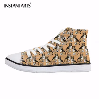 

INSTANTARTS Collie/Pitbull Print High Top Vulcanize Shoes Men Fashion Lace Up Sneakers Boys Teenagers Spring Canvas Shoes Flats