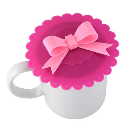 Hotpink Модные крышки для чашек креативные пищевые силиконовые крышки для чашек термостойкие безопасные силиконовые крышки с бантом 8 цветов - Цвет: Hotpink